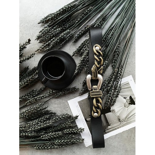 "Kashmir" leather belt-Black